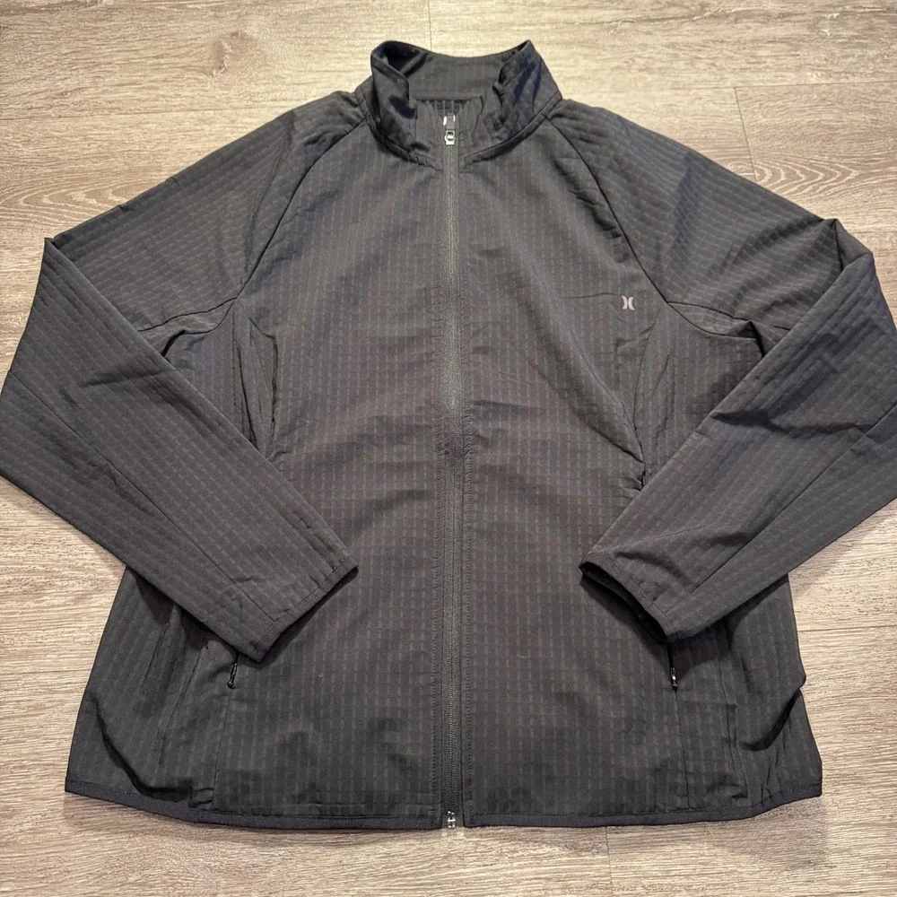 Hurley Jacket Womens XL Black Mock Neck Trail Grid Outdoor Performance Full Zip
